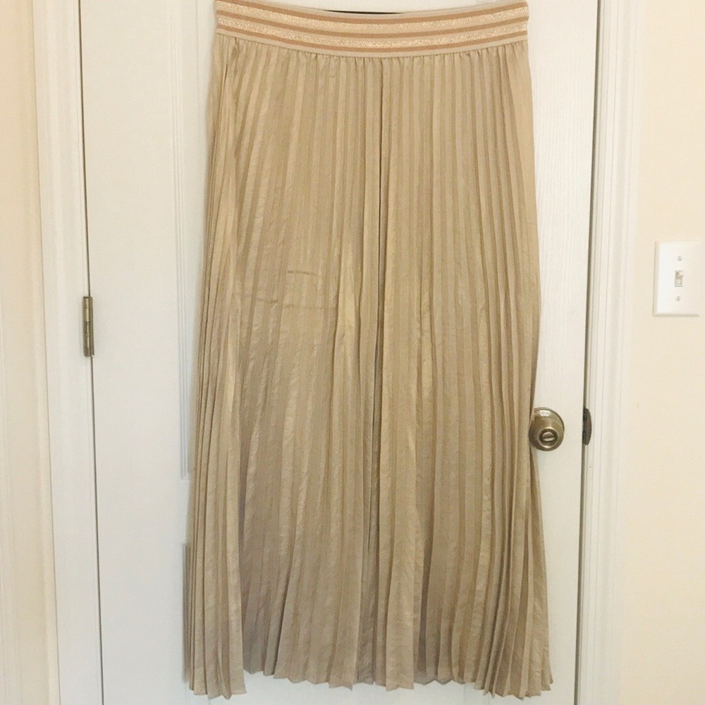 Golden pleaded maxi skirt